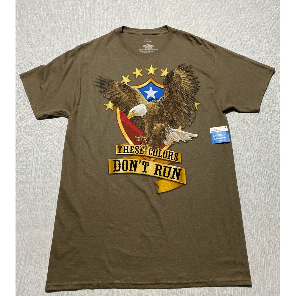 Patriotic These Colors Don't‎ Run Eagle Men's M Americana T-Shirt Brown NWT